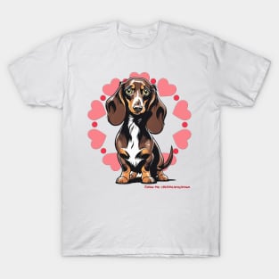 Valentine Brown Long Hair Dachshund Pink Hearts T-Shirt